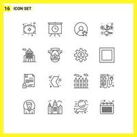 16 Universal Outline Signs Symbols of angle government profile building success Editable Vector Design Elements