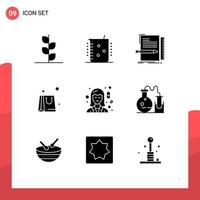 Set of 9 Commercial Solid Glyphs pack for chemist business laboratory bag programming Editable Vector Design Elements