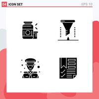 4 Thematic Vector Solid Glyphs and Editable Symbols of bodybuilding funnel sports chemical funnel avatar Editable Vector Design Elements