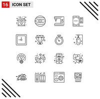 Outline Pack of 16 Universal Symbols of date valentine electric smartphone qr Editable Vector Design Elements