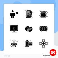 9 iconos creativos, signos y símbolos modernos de dispositivos de PC, monitor de datos, almacenamiento, elementos de diseño vectorial editables vector