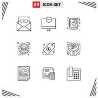 Pack of 9 Modern Outlines Signs and Symbols for Web Print Media such as product deployment hardware business notebook Editable Vector Design Elements