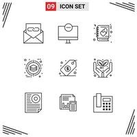 Pack of 9 Modern Outlines Signs and Symbols for Web Print Media such as product deployment hardware business notebook Editable Vector Design Elements