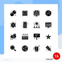 Modern Set of 16 Solid Glyphs Pictograph of cube cube crime worldwide earth Editable Vector Design Elements