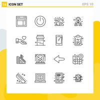 16 Universal Outlines Set for Web and Mobile Applications hand idea power design cloudy Editable Vector Design Elements