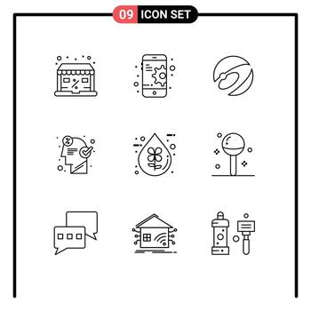 símbolos de iconos universales grupo de 9 esquemas modernos de idea de moneda drop seo lluvia de ideas elementos de diseño vectorial editables vector