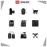 9 Universal Solid Glyphs Set for Web and Mobile Applications house fire cart receipt cheaque Editable Vector Design Elements