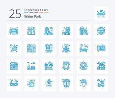 Water Park 25 Blue Color icon pack including map. water. slider. beach ball. park vector