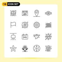 Universal Icon Symbols Group of 16 Modern Outlines of allergens flag check in basic medal Editable Vector Design Elements