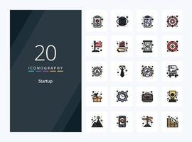 20 icono lleno de línea de inicio para presentación vector