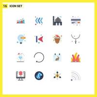 Modern Set of 16 Flat Colors Pictograph of debit credit left card moon Editable Pack of Creative Vector Design Elements