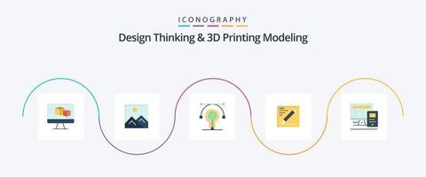 pensamiento de diseño y modelado de impresión d paquete de iconos planos 5 que incluye monitor. educación. bulbo. texto. navegador vector