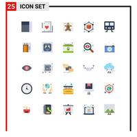 Modern Set of 25 Flat Colors Pictograph of construction lift holidays train railway Editable Vector Design Elements