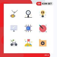 Modern Set of 9 Flat Colors Pictograph of imac monitor pills computer mind Editable Vector Design Elements