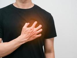 Man hold his chest pain his heart from heart disease isolated studio shot photo