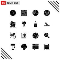 Pictogram Set of 16 Simple Solid Glyphs of award degree pie certificate game Editable Vector Design Elements