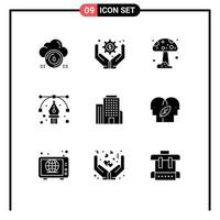 Modern Set of 9 Solid Glyphs and symbols such as american building forest path art Editable Vector Design Elements