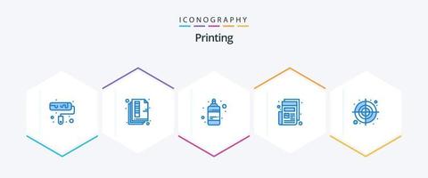 imprimiendo 25 paquetes de iconos azules que incluyen rondas. imprimir. botella. papel. Noticias vector