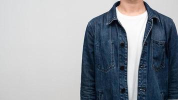 Close-up man wear jeans shirt studio shot isolated photo