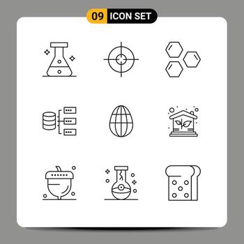 Modern Set of 9 Outlines and symbols such as holiday egg science storage servers Editable Vector Design Elements