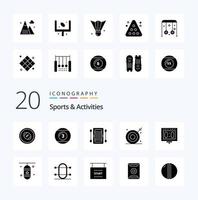 20 Sports  Activities Solid Glyph icon Pack like bullseye aim play kayak boat vector