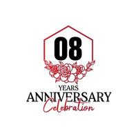 Logotipo de aniversario de 08 años, lujosa celebración de diseño de vectores de aniversario
