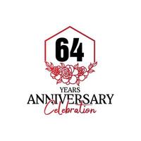 Logotipo de aniversario de 64 años, lujosa celebración de diseño de vectores de aniversario