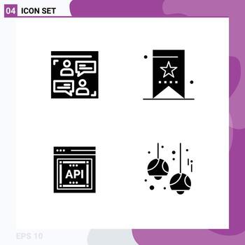 4 conjunto de glifos sólidos universales para aplicaciones web y móviles interfaz de programador de aplicaciones de educación de diseñador de api web elementos de diseño de vectores editables