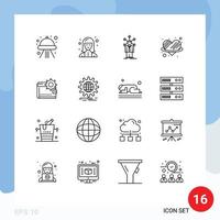 Modern Set of 16 Outlines Pictograph of romance heart technologist angle personality Editable Vector Design Elements