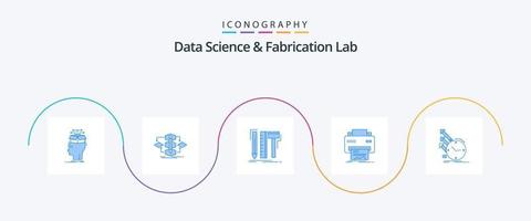 paquete de iconos azul 5 de laboratorio de fabricación y ciencia de datos que incluye impresión. digital. modelo. lápiz. digital vector