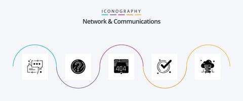 Network And Communications Glyph 5 Icon Pack Including server. cloud. computer. acknowledge. good vector