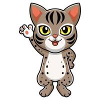 lindo gato ocicat dibujos animados agitando la mano vector