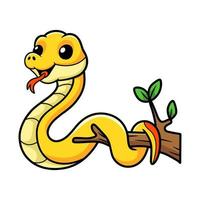 Cute yellow insularis snake cartoon on tree branch vector