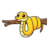 Cute yellow insularis snake cartoon on tree branch vector