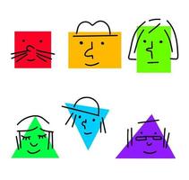 Set of Various bright basic Geometric Figures with face emotions. vector