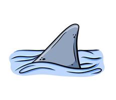 Shark fin. Predatory fish under water with waves. Drawing for print with dangerous marine animal. Flat cartoon illustration vector