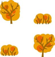 Autumn forest. Trees with red and orange leaves. Bushes and branches on a white background. Set of Element of nature, Park and forest. Cartoon flat illustration vector
