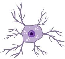 célula neuronal azul. actividad cerebral y dendritas. membrana y el núcleo. ilustración científica de dibujos animados. microbiología y mente vector
