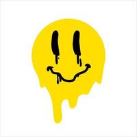 Acid smile face. Psychedelic symbol of rave and techno. Funny sticker vector