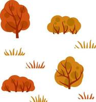 bosque de otoño. árboles con hojas rojas y naranjas. arbustos y ramas sobre un fondo blanco. conjunto de elementos de la naturaleza, parque y bosque. ilustración plana de dibujos animados vector