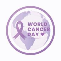 world cancer day poster template with purple ribbon and planet earth vector illustration