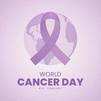 world cancer day poster template with purple ribbon and planet earth vector illustration