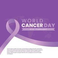 World Cancer Day event poster or banner background template design with purple ribbon symbol vector illustration