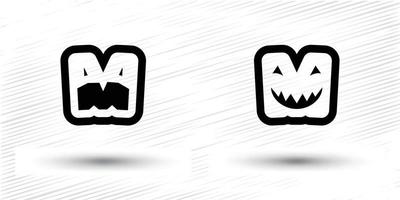 m letter logo with angry scream expression and evil smile vector