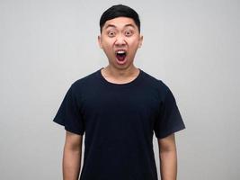 Asian man gesture shocked at his face,Man amazed isolated photo