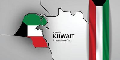 happy independence day of kuwait, combination map and flag design vector