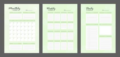 Set of minimalist planners. Daily, weekly, monthly planner template. Blank white notebook page isolated on grey. Business organizer page.  Blank printable vertical notebook page vector