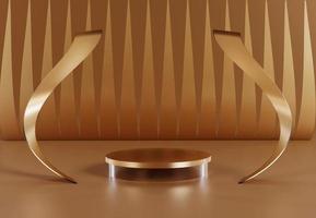 Bronze Color Cylinder Podium with decorative objects. Luxury Stand to show products. Stage showcase with copy space. Modern Pedestal display.  3D rendering.
