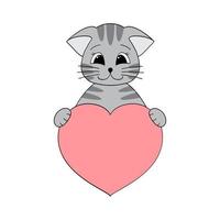 lindo gato de dibujos animados sosteniendo un corazón en sus patas. tarjeta de felicitación del día de san valentín con espacio para texto. diseño para invitación, tarjeta, volante, folleto, pancarta. pequeñas mascotas enamoradas. una declaración de amor vector