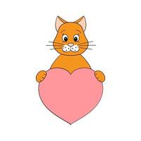 Cute cartoon cat holding a heart in his paws. Valentine's Day greeting card with space for text. Design for invitation, card, flyer, brochure, banner. Little pets in love. A declaration of love vector